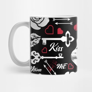 Kitsch Valentine | black, white and red | love pattern Mug